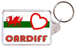Cardiff - Love Wales/Welsh Town & Cities Flag - Double Sided Large Keyring Key Fob Chain Ring Gift Present Souvenir
