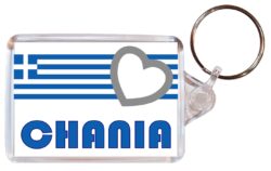 Chania- Love Greece/Greek Town & Cities Flag - Double Sided Large Keyring Key Fob Chain Ring Gift Present Souvenir