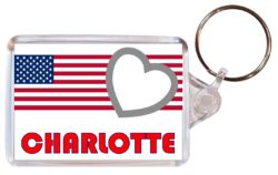 Charlotte - Love USA/United States Town & Cities Flag - Double Sided Large Keyring Key Fob Chain Ring Gift Present Souvenir