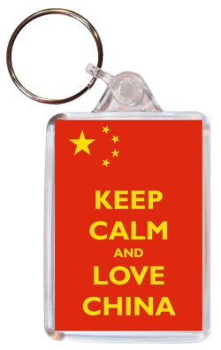 Keep Calm and Love China - Double Sided Large Keyring Key Fob Chain Ring Gift Present Souvenir