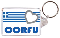 Corfu - Love Greece/Greek Town & Cities Flag - Double Sided Large Keyring Key Fob Chain Ring Gift Present Souvenir