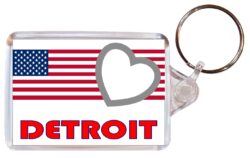 Detriot - Love USA/United States Town & Cities Flag - Double Sided Large Keyring Key Fob Chain Ring Gift Present Souvenir