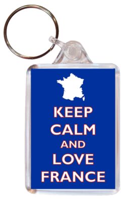 Keep Calm and Love France - Double Sided Large Keyring Key Fob Chain Ring Gift Present Souvenir