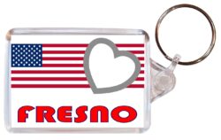 Fresno - Love USA/United States Town & Cities Flag - Double Sided Large Keyring Key Fob Chain Ring Gift Present Souvenir