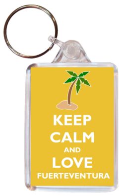 Keep Calm and Love Fuerteventura - Double Sided Large Keyring Key Fob Chain Ring Gift Present Souvenir