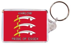 Harlow - Pride of Essex - Double Sided Large Keyring Key Fob Chain Ring Gift Present Souvenir