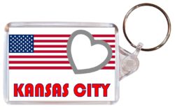 Kansas City - Love USA/United States Town & Cities Flag - Double Sided Large Keyring Key Fob Chain Ring Gift Present Souvenir