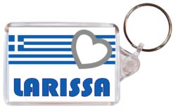 Larissa - Love Greece/Greek Town & Cities Flag - Double Sided Large Keyring Key Fob Chain Ring Gift Present Souvenir