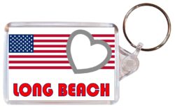 Long Beach - Love USA/United States Town & Cities Flag - Double Sided Large Keyring Key Fob Chain Ring Gift Present Souvenir