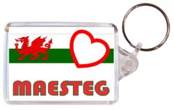 Maesteg - Love Wales/Welsh Town & Cities Flag - Double Sided Large Keyring Key Fob Chain Ring Gift Present Souvenir