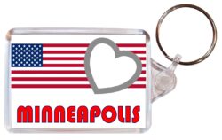 Minneapolis - Love USA/United States Town & Cities Flag - Double Sided Large Keyring Key Fob Chain Ring Gift Present Souvenir
