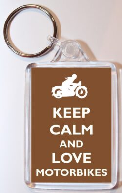 Keep Calm and Love Motorbikes - Double Sided Large Keyring Key Fob Chain Ring Gift Present Souvenir