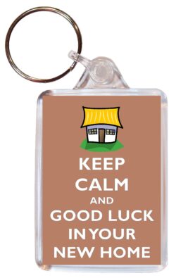 Keep Calm and Good Luck in Your New Home - Double Sided Large Keyring Key Fob Chain Ring Gift Present Souvenir