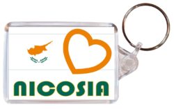 Nicosia - Love Cyprus/Cypriot Town & Cities Flag - Double Sided Large Keyring Key Fob Chain Ring Gift Present Souvenir