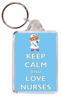 Keep Calm and Love Nurses - Double Sided Large Keyring Key Fob Chain Ring Gift Present Souvenir