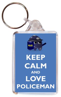 Keep Calm and Love Policeman - Double Sided Large Keyring Key Fob Chain Ring Gift Present Souvenir
