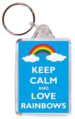 Keep Calm and Love Rainbows - Double Sided Large Keyring Key Fob Chain Ring Gift Present Souvenir