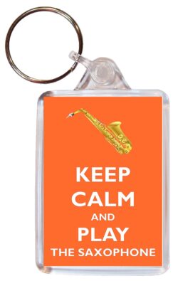 Keep Calm and Play Saxophone - Double Sided Large Keyring Key Fob Chain Ring Gift Present Souvenir