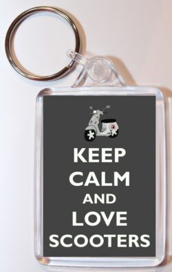 Keep Calm and Love Scooters - Double Sided Large Keyring Key Fob Chain Ring Gift Present Souvenir