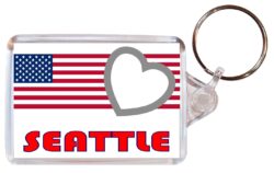 Seattle - Love USA/United States Town & Cities Flag - Double Sided Large Keyring Key Fob Chain Ring Gift Present Souvenir