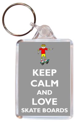 Keep Calm and Love Skate Boards - Double Sided Large Keyring Key Fob Chain Ring Gift Present Souvenir