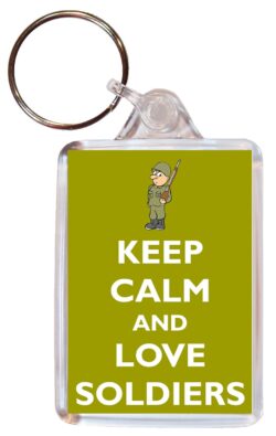 Keep Calm and Love Soldiers - Double Sided Large Keyring Key Fob Chain Ring Gift Present Souvenir