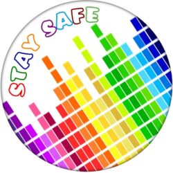 Stay Safe Digital Rainbow - 59mm Badge/Badges Quote Message Stay at Home Virus Health 2m