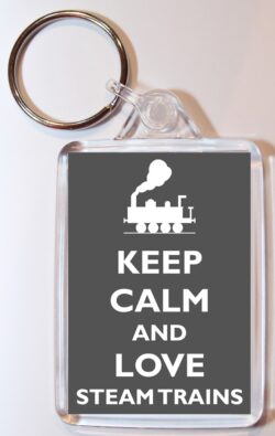 Keep Calm and Love Steam Trains - Double Sided Large Keyring Key Fob Chain Ring Gift Present Souvenir