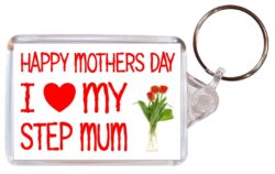 Happy Mothers Day - I Love My Step Mum - Double Sided Large Keyring Key Fob Chain Ring Roses/Flowers Gift Present Souvenir