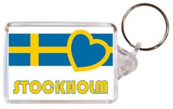 Stockholm - Love Sweden/Swedish & Cities Flag - Double Sided Large Keyring Key Fob Chain Ring Gift Present Souvenir