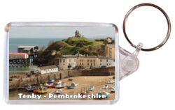 Tenby - Pembrokeshire - Double Sided Large Keyring Key Fob Chain Ring Gift Present Souvenir W4