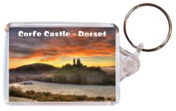 Corfe Castle - Dorset - Double Sided Large Keyring Key Fob Chain Ring Gift Present Souvenir E1