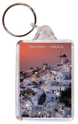 Santorini - Greece - Double Sided Large Keyring Key Fob Chain Ring Gift Present Souvenir G1