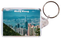 Hong Kong - Double Sided Large Keyring Key Fob Chain Ring Gift Present Souvenir HK5