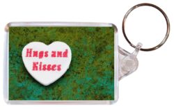 Hugs & Kisses - Valentines - Double Sided Large Keyring Key Fob Chain Ring Gift Present Souvenir