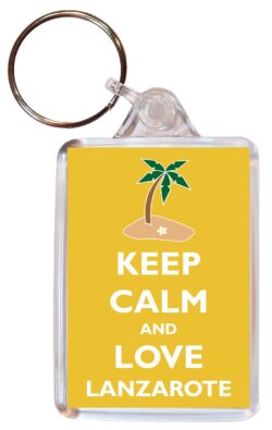 Keep Calm and Love Lanzarote - Double Sided Large Keyring Key Fob Chain Ring Gift Present Souvenir