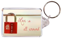 Love is all around - Valentines Day - Double Sided Large Keyring Key Fob Chain Ring Gift Present Souvenir