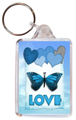 Love (Butterflies) - Valentines Day - Double Sided Large Keyring Key Fob Chain Ring Gift Present Souvenir
