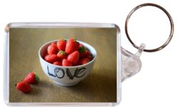 Love (Strawberries) - Valentines Day - Double Sided Large Keyring Key Fob Chain Ring Gift Present Souveni