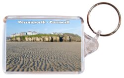 Perranporth - Cornwall - Double Sided Large Keyring Key Fob Chain Ring Gift Present Souvenir E1