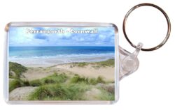 Perranporth - Cornwall - Double Sided Large Keyring Key Fob Chain Ring Gift Present Souvenir E2