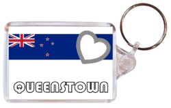 Queenstown - Love New Zealand Towns & Cities Flag - Double Sided Large Keyring Key Fob Chain Ring Gift Present Souvenir