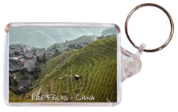 Rice Fields - China - Double Sided Large Keyring Key Fob Chain Ring Gift Present Souvenir C1