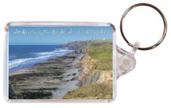 Sandymouth Beach - Cornwall - Double Sided Large Keyring Key Fob Chain Ring Gift Present Souvenir E1