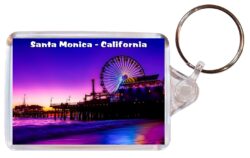 Santa Monica - California - USA - Double Sided Large Keyring Key Fob Chain Ring Gift Present Souvenir U2