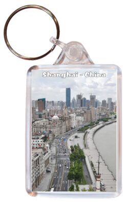 Shanghai - China - Double Sided Large Keyring Key Fob Chain Ring Gift Present Souvenir C4