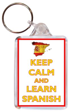 Keep Calm and Learn Spanish - Double Sided Large Keyring Key Fob Chain Ring Gift Present Souvenir