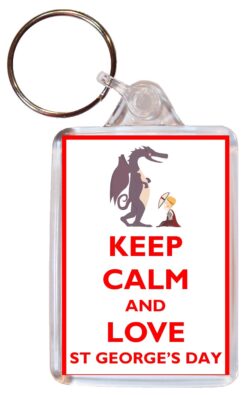 Keep Calm and Love St Georges Day - Double Sided Large Keyring Key Fob Chain Ring Gift Present Souvenir