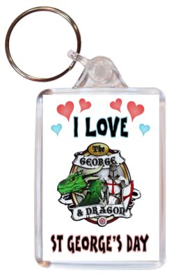I Love St Georges Day - Double Sided Large Keyring Key Fob Chain Ring Gift Present Souvenir