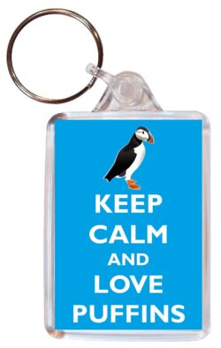 Keep Calm and Love Puffins - Double Sided Large Keyring Key Ring Fob Chain Name Tag Gift Present Souvenir